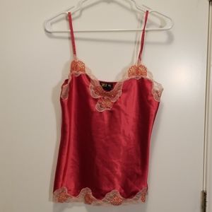 Red satin Cami with lace and beading